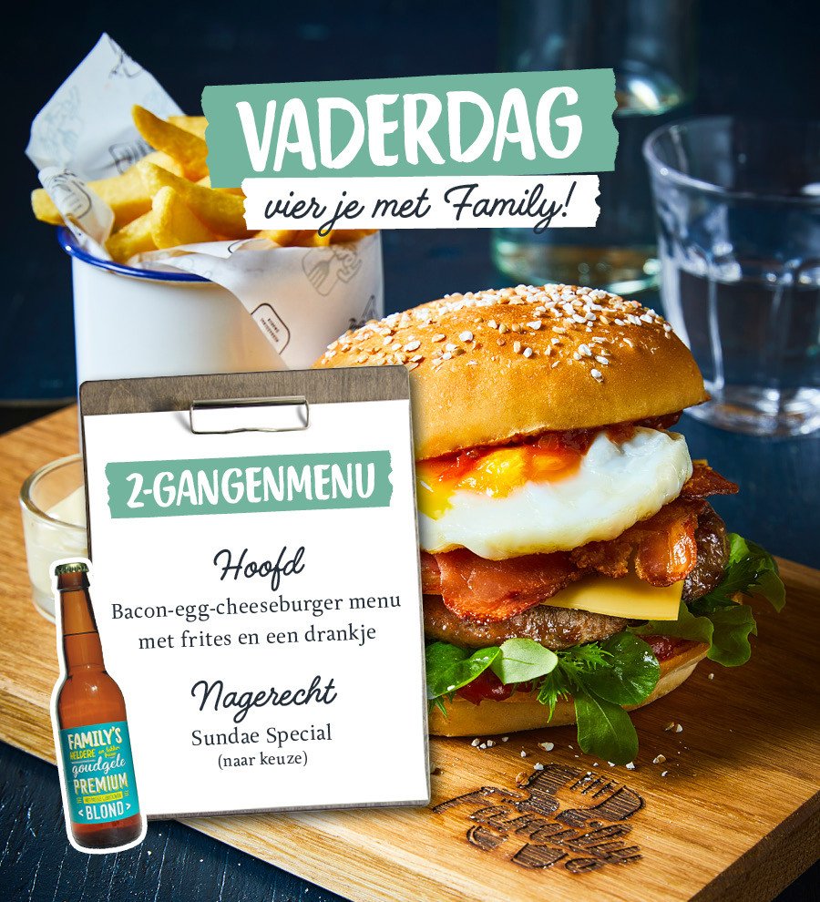 Vaderdagmenu met Bacon-Egg-Cheeseburger en Sundae Special bij Family
